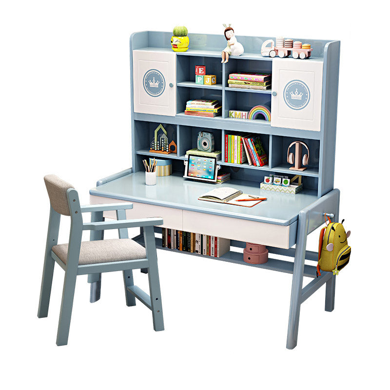 Solid Wood Children's Desk Ergonomic Home Desk with Chair with Bookshelf