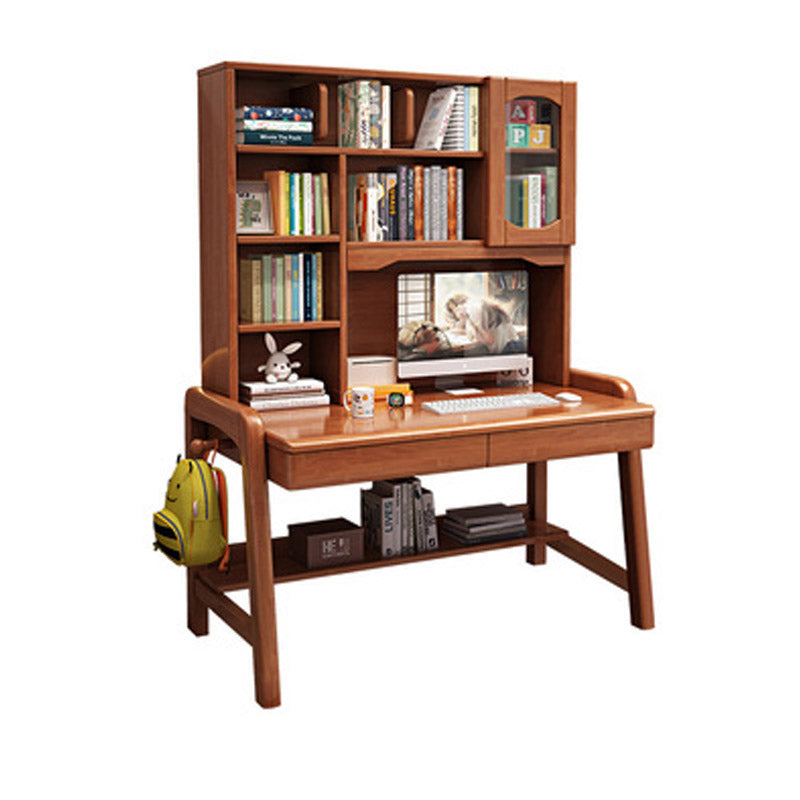 Solid Wood Study Desk Ergonomic Home Desk with Chair with Bookshelf