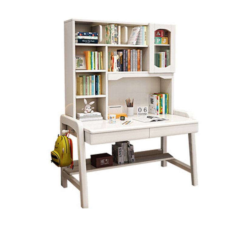 Solid Wood Study Desk Ergonomic Home Desk with Chair with Bookshelf