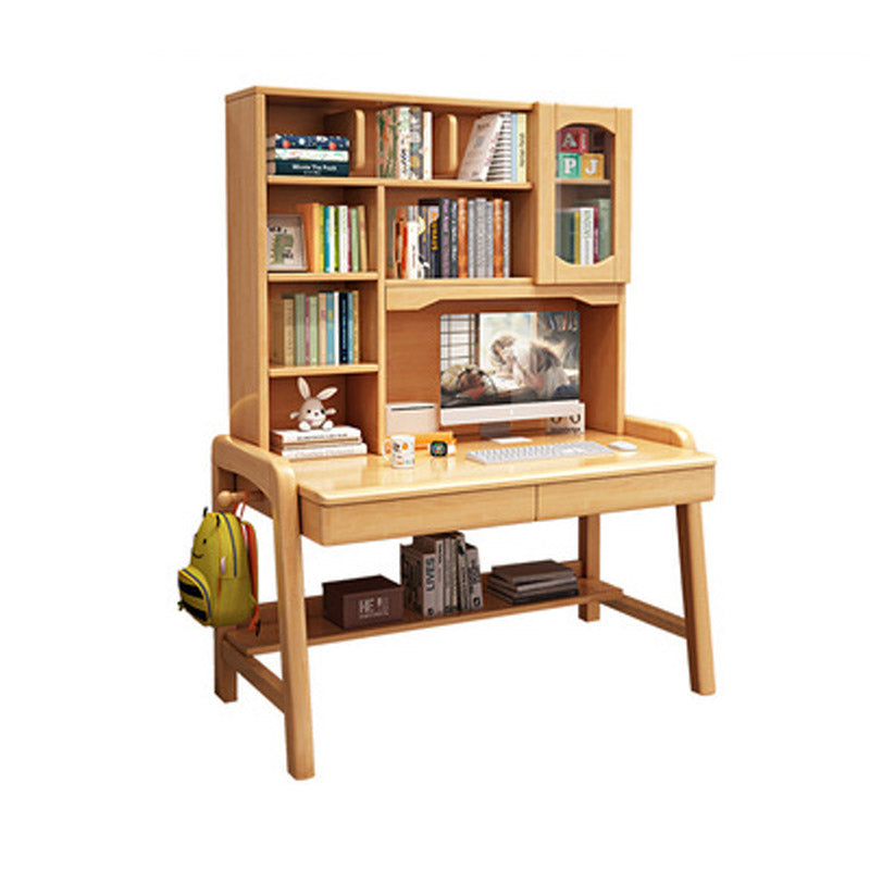 Solid Wood Study Desk Ergonomic Home Desk with Chair with Bookshelf