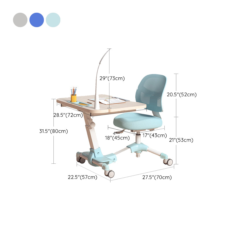 Solid Wood Study Desk Ergonomic Home Desk with Chair with Casters