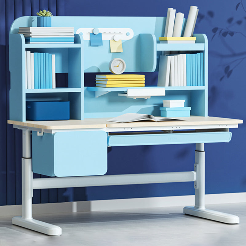 Adjustable Study Desk Home Solid Wood Student Desk with Storage Shelves