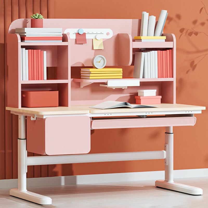 Adjustable Study Desk Home Solid Wood Student Desk with Storage Shelves