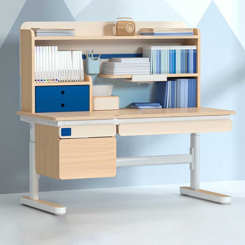 Adjustable Study Desk Home Solid Wood Student Desk with Storage Shelves