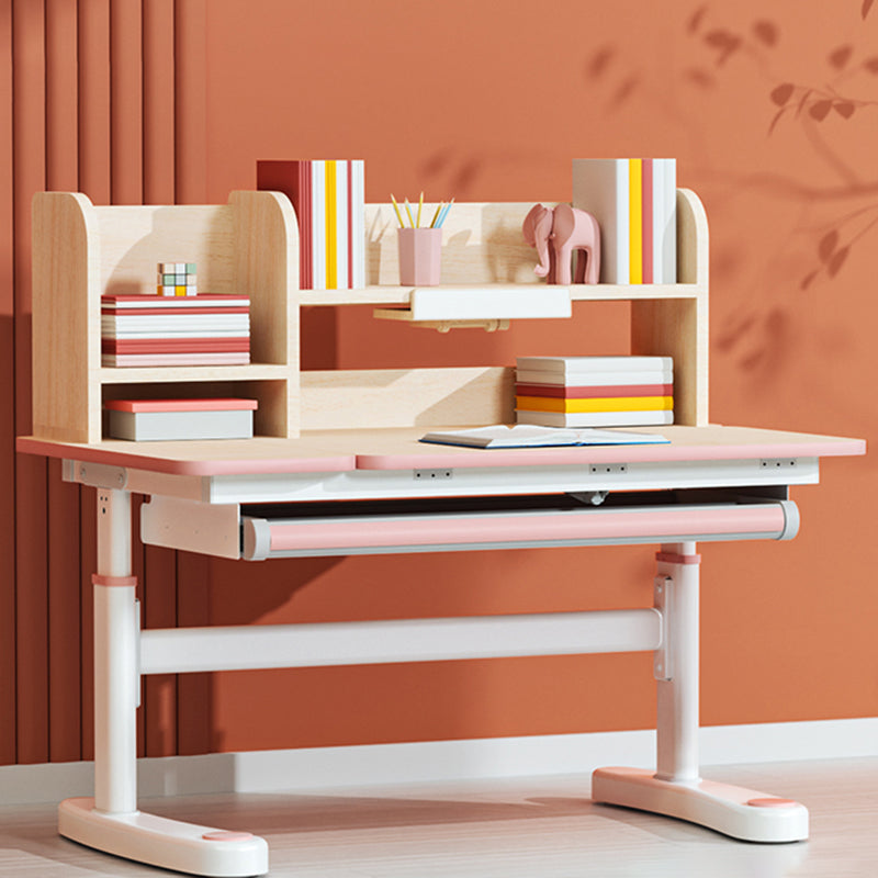 Adjustable Study Desk Home Solid Wood Student Desk with Storage Shelves