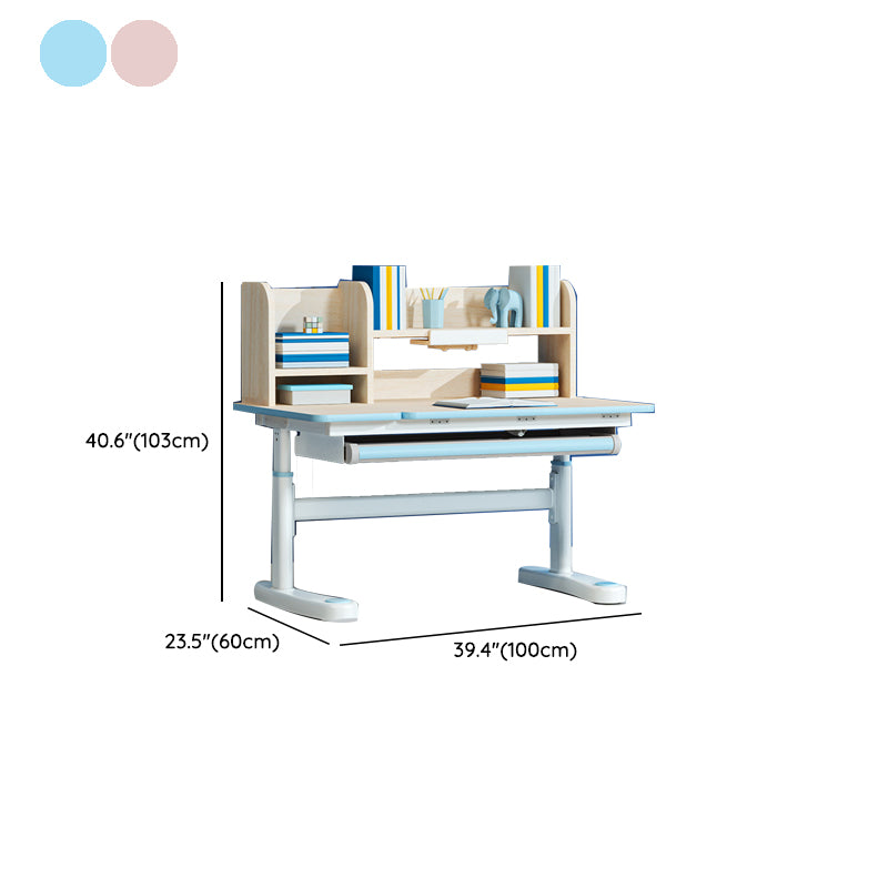 Adjustable Study Desk Home Solid Wood Student Desk with Storage Shelves