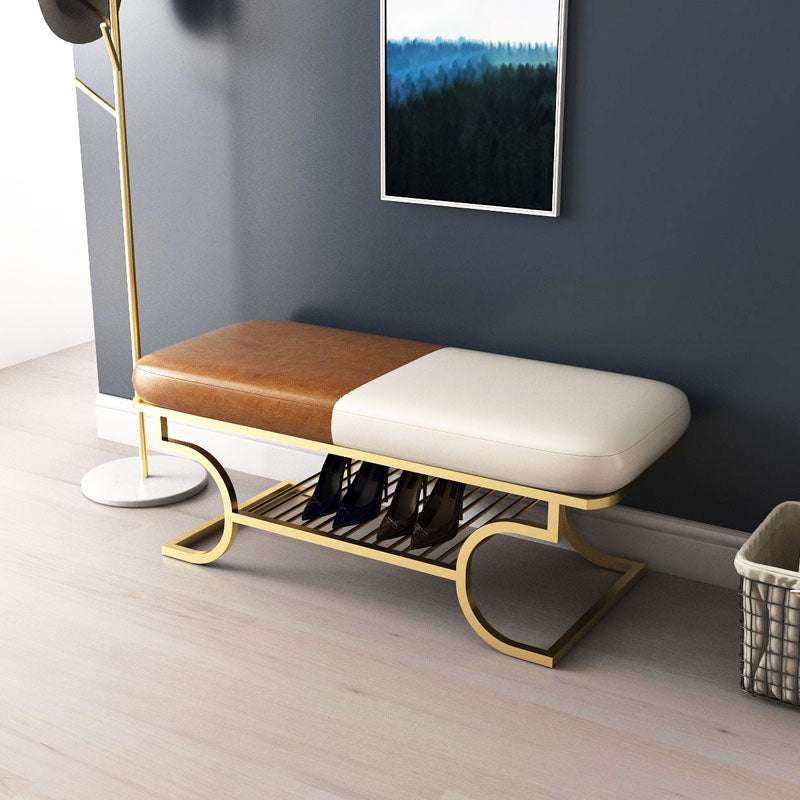 Metal Entryway Bench Modern Rectangle Seating Bench with Upholstered