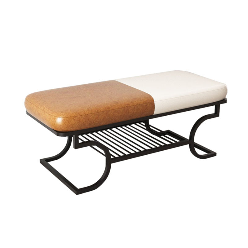 Metal Entryway Bench Modern Rectangle Seating Bench with Upholstered