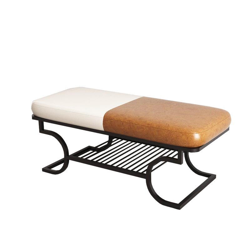 Metal Entryway Bench Modern Rectangle Seating Bench with Upholstered