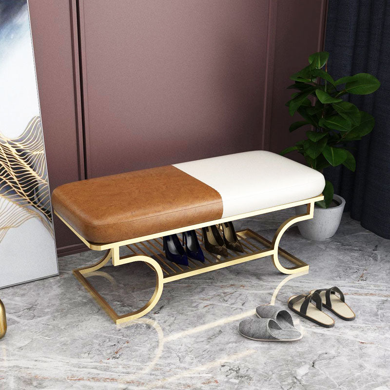 Metal Entryway Bench Modern Rectangle Seating Bench with Upholstered