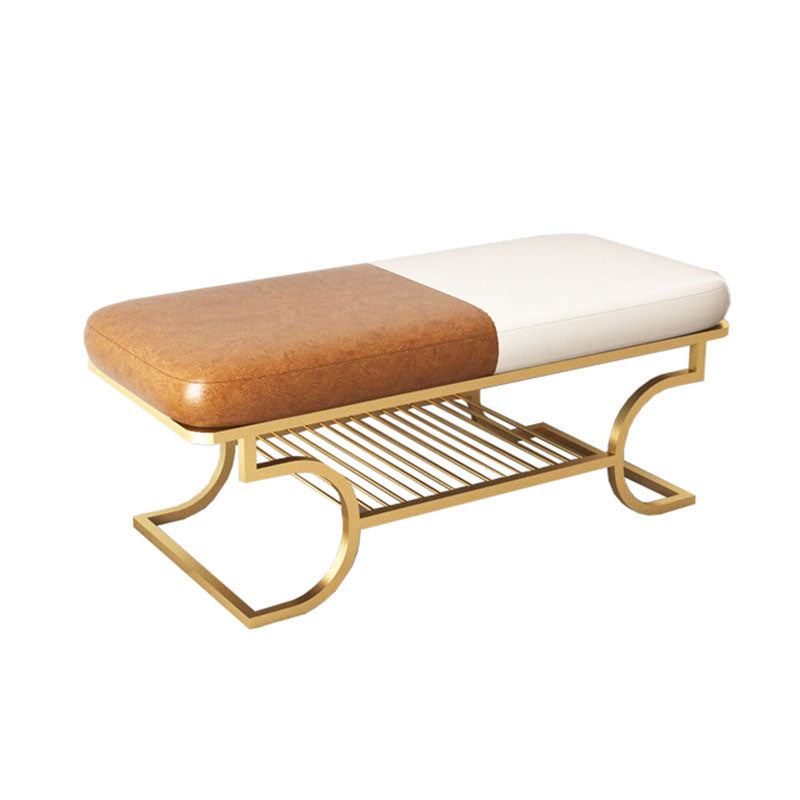 Metal Entryway Bench Modern Rectangle Seating Bench with Upholstered