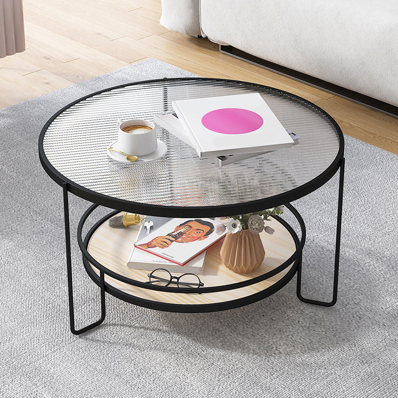 Modern Single Coffee Table Glass Coffee Table with Storage Shelf