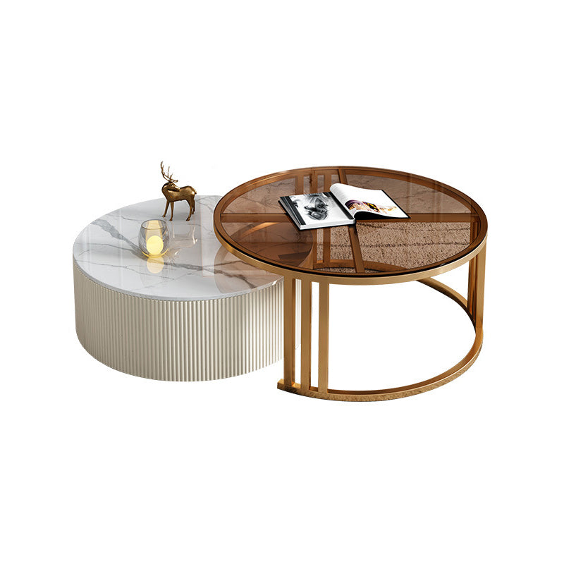 Glass Coffee Table Frame Round Nesting Coffee Table with Storage Drawers