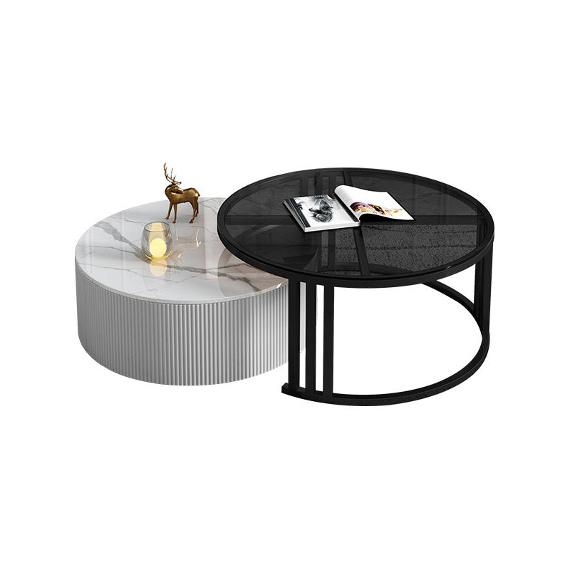 Glass Coffee Table Frame Round Nesting Coffee Table with Storage Drawers