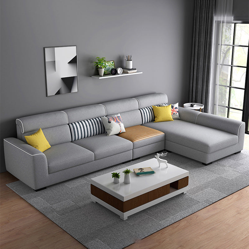 Square Arm Sectional Sofa Gray Faux Leather/Fabric Sectional with Pillows