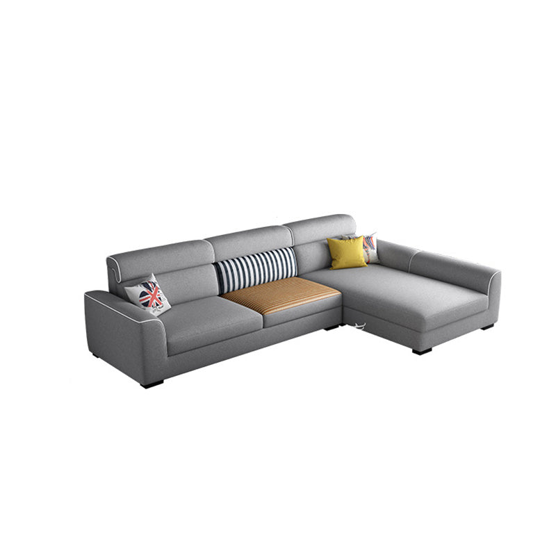 Square Arm Sectional Sofa Gray Faux Leather/Fabric Sectional with Pillows