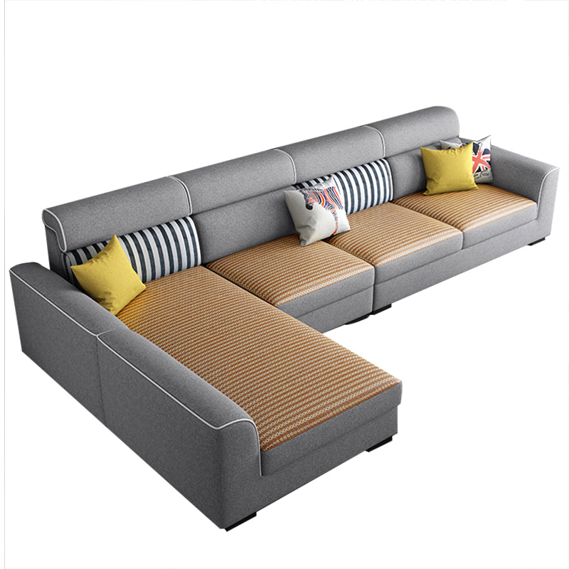 Square Arm Sectional Sofa Gray Faux Leather/Fabric Sectional with Pillows