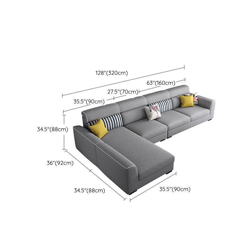 Square Arm Sectional Sofa Gray Faux Leather/Fabric Sectional with Pillows