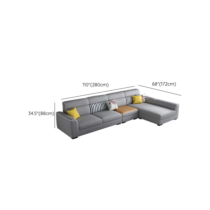 Square Arm Sectional Sofa Gray Faux Leather/Fabric Sectional with Pillows