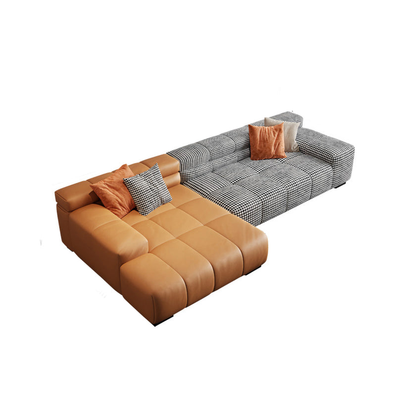 Modern Leather and Fabric Sectional Square Arm Sectional with Pillows
