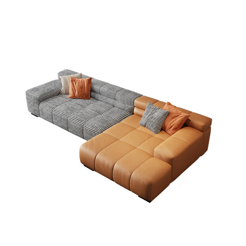 Modern Leather and Fabric Sectional Square Arm Sectional with Pillows