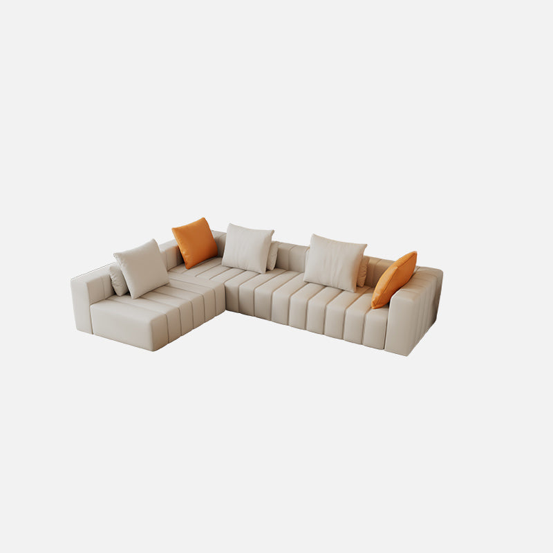 Sqaure Arm Biscuit Back Sectional Modern Genuine Leather Sectional