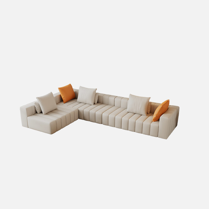 Sqaure Arm Biscuit Back Sectional Modern Genuine Leather Sectional