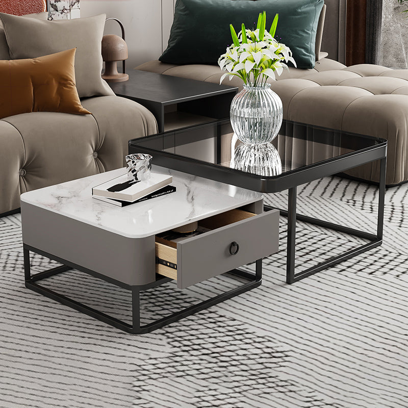 Frame Frame Coffee Table Glam Square Cocktail Table with Drawer