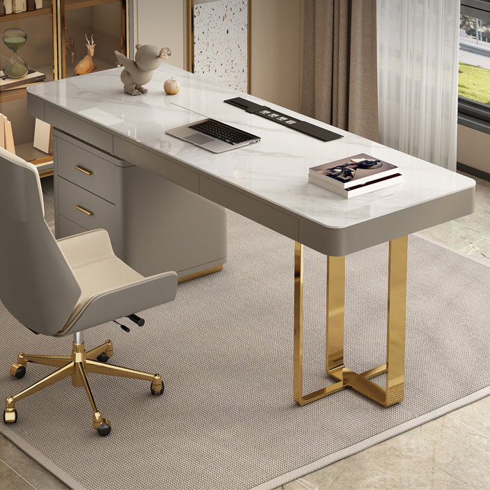 Modern Slate Top Office Desk Rectangle Writing Desk with 6 Drawers for Home