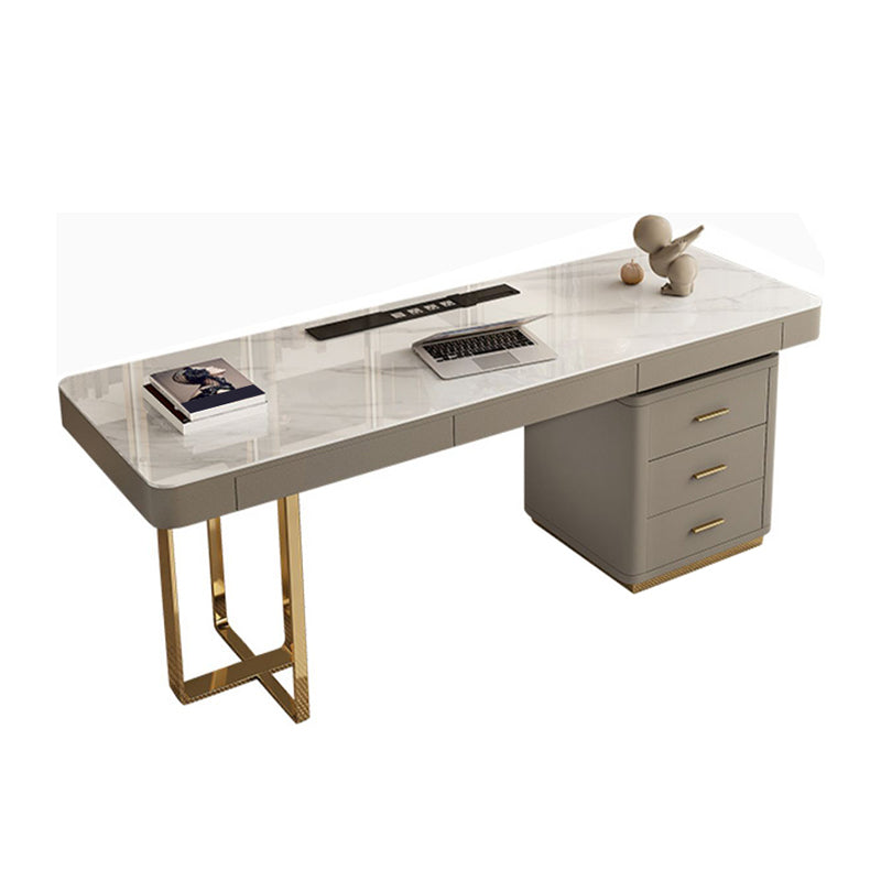 Modern Slate Top Office Desk Rectangle Writing Desk with 6 Drawers for Home