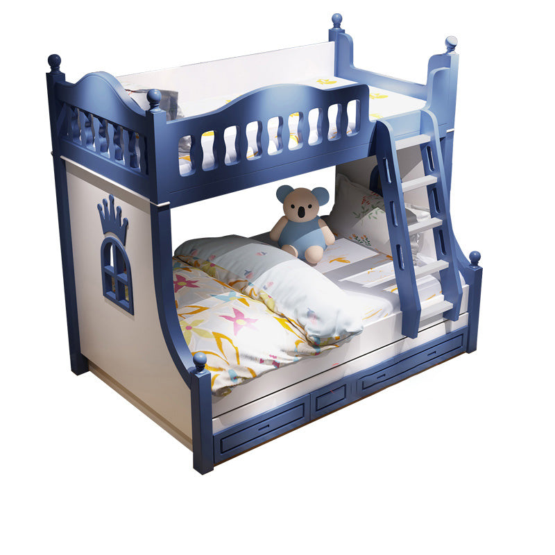 Scandinavian Solid Wood Blue Dollhouse Storage with Guardrail Kids Bed