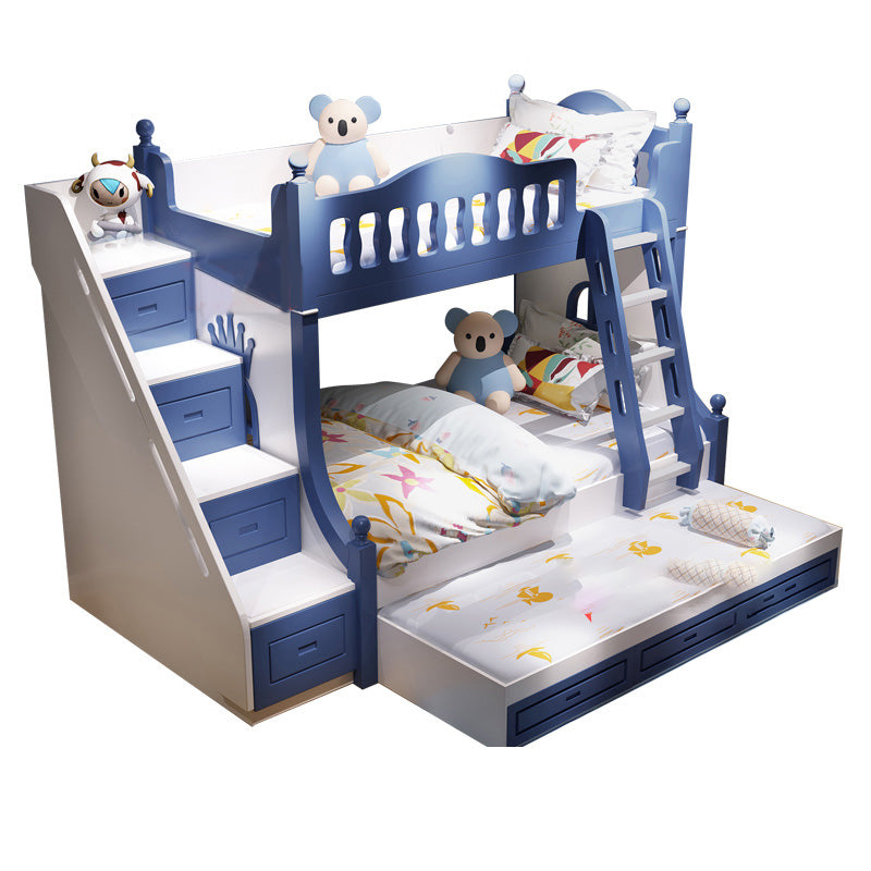 Scandinavian Solid Wood Blue Dollhouse Storage with Guardrail Kids Bed