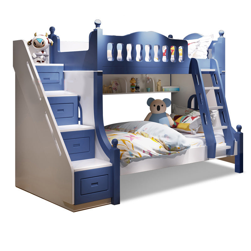 Scandinavian Solid Wood Blue Dollhouse Storage with Guardrail Kids Bed