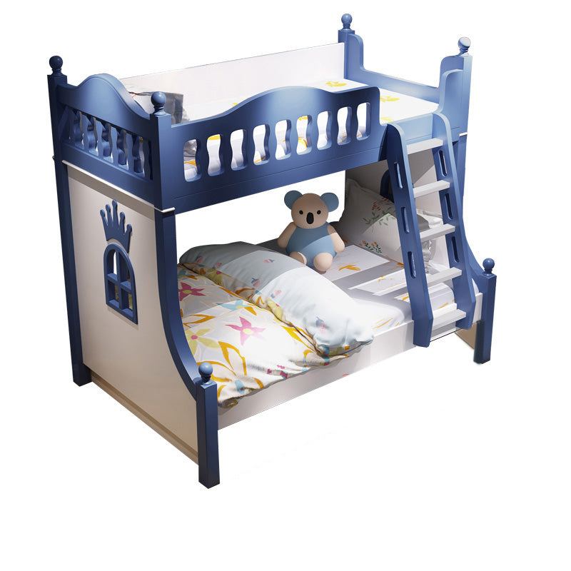 Scandinavian Solid Wood Blue Dollhouse Storage with Guardrail Kids Bed