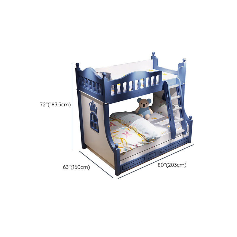 Scandinavian Solid Wood Blue Dollhouse Storage with Guardrail Kids Bed