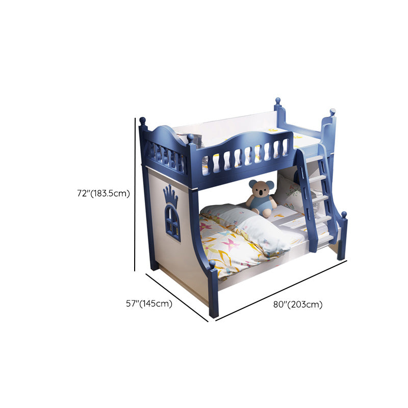 Scandinavian Solid Wood Blue Dollhouse Storage with Guardrail Kids Bed