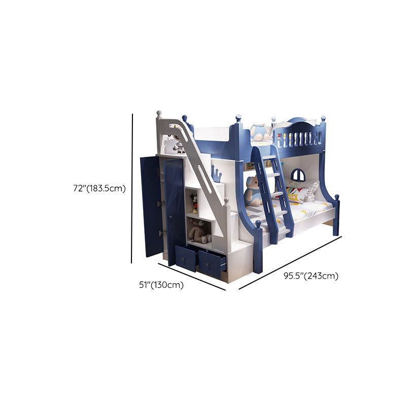 Scandinavian Solid Wood Blue Dollhouse Storage with Guardrail Kids Bed