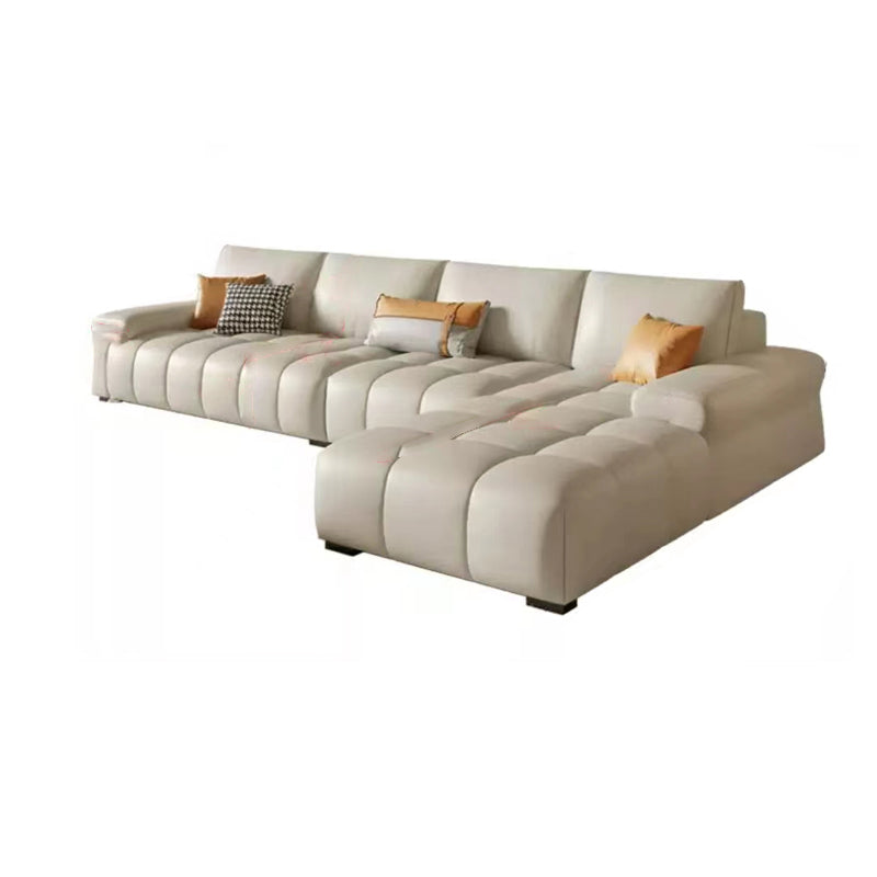 Pillow Top Arm L-shape Sectional Genuine Leather Sectional with Pillows