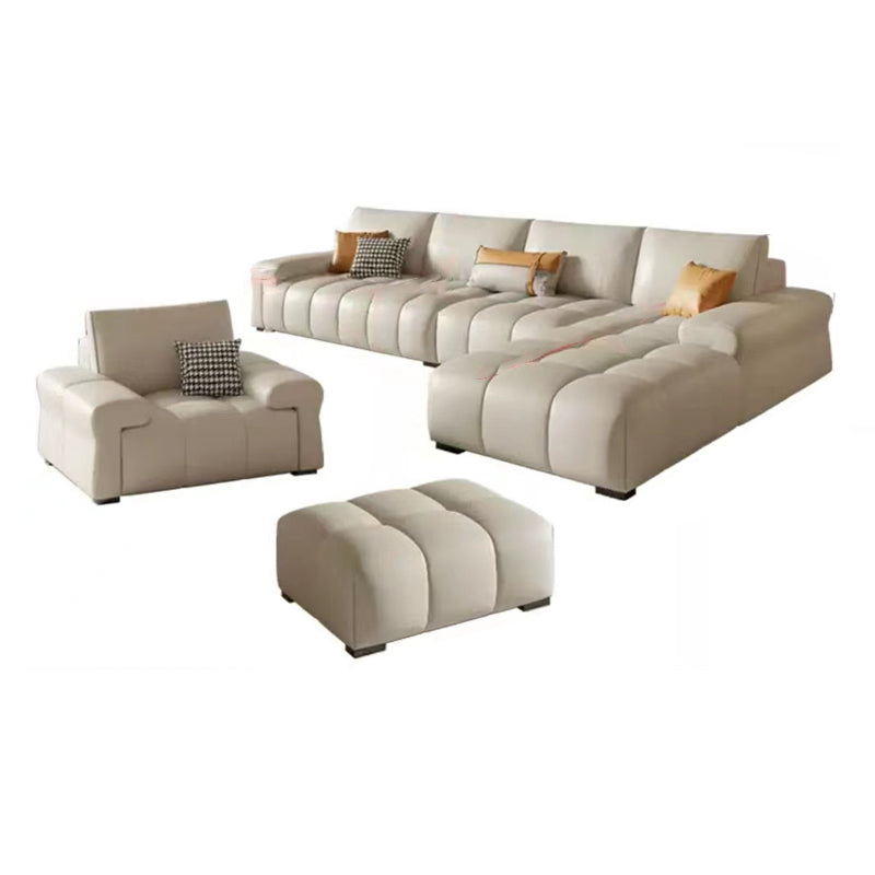 Pillow Top Arm L-shape Sectional Genuine Leather Sectional with Pillows