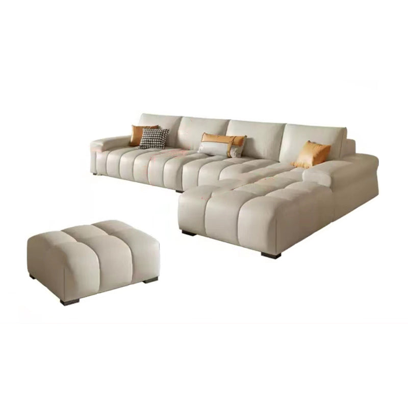 Pillow Top Arm L-shape Sectional Genuine Leather Sectional with Pillows