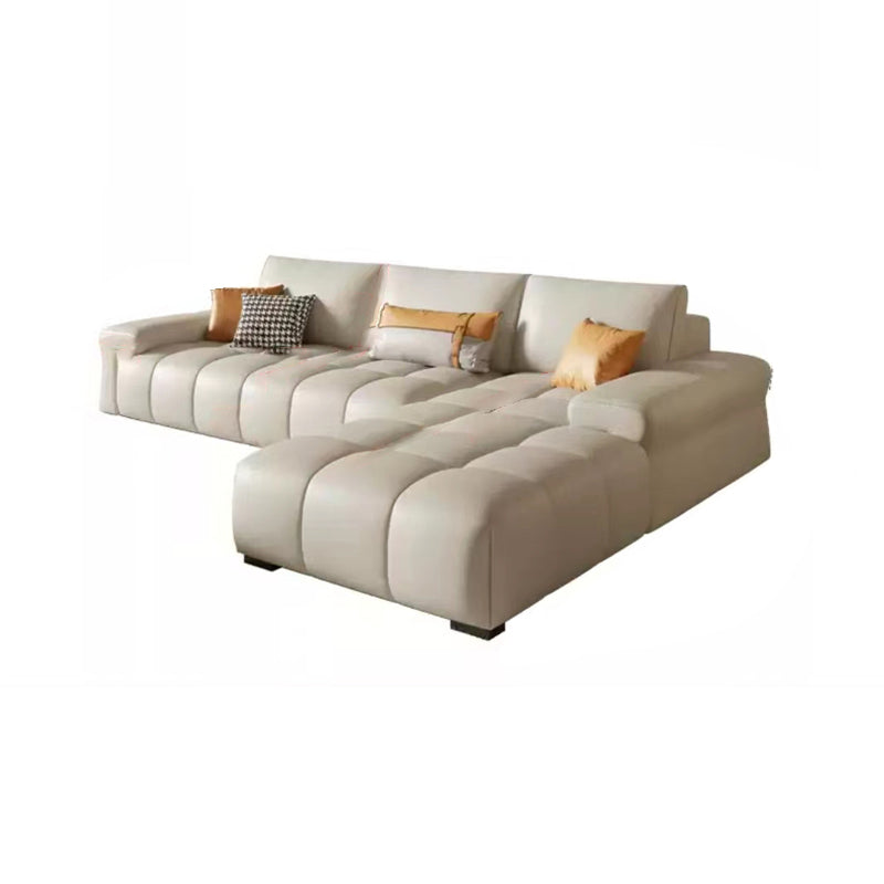 Pillow Top Arm L-shape Sectional Genuine Leather Sectional with Pillows