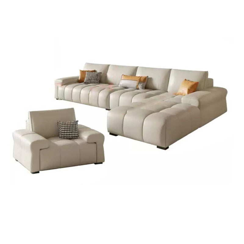 Pillow Top Arm L-shape Sectional Genuine Leather Sectional with Pillows