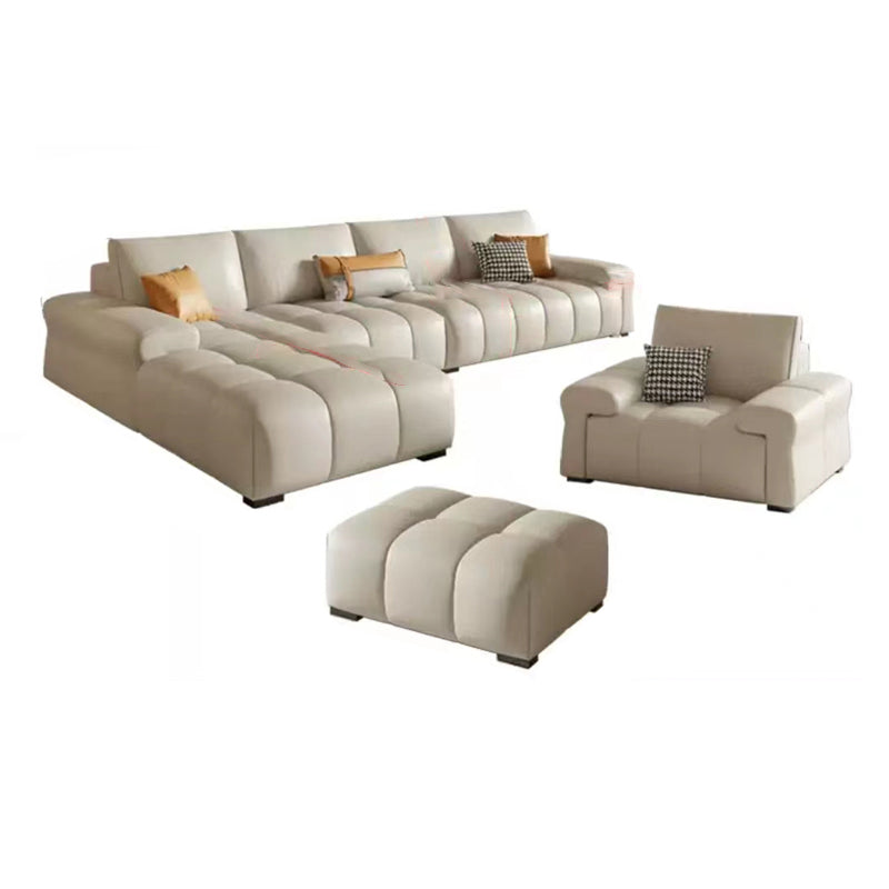 Pillow Top Arm L-shape Sectional Genuine Leather Sectional with Pillows