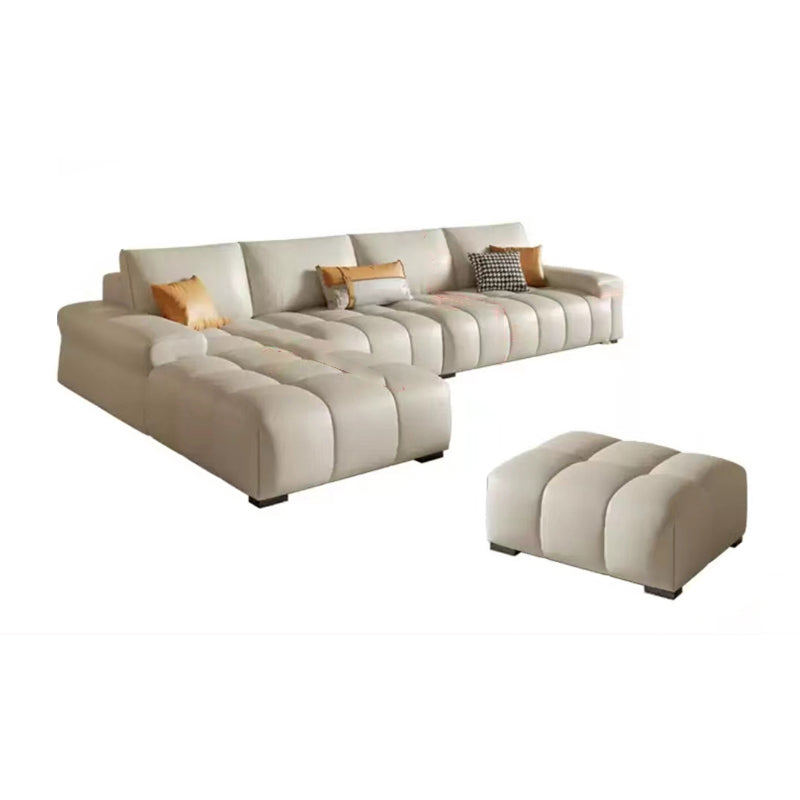 Pillow Top Arm L-shape Sectional Genuine Leather Sectional with Pillows