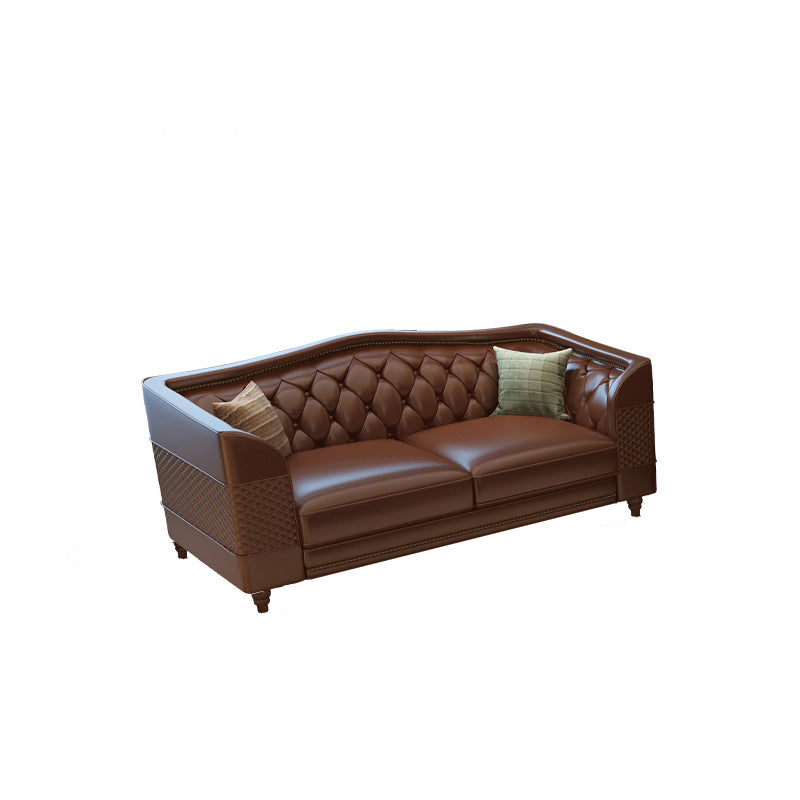 Flared Arm Tufted Back Sectional Sofa Mid-century Modern Brown Sectional