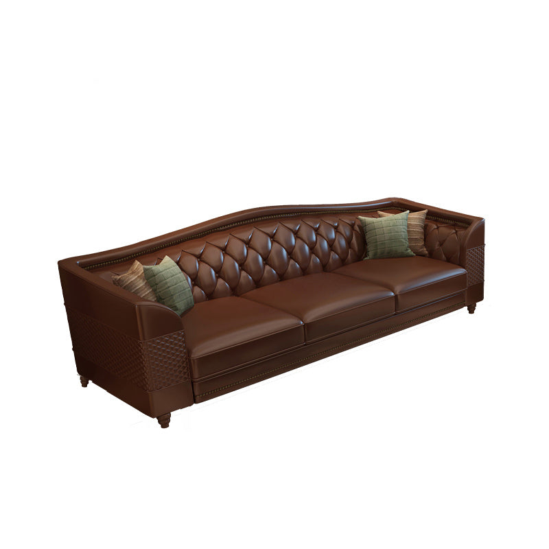 Flared Arm Tufted Back Sectional Sofa Mid-century Modern Brown Sectional