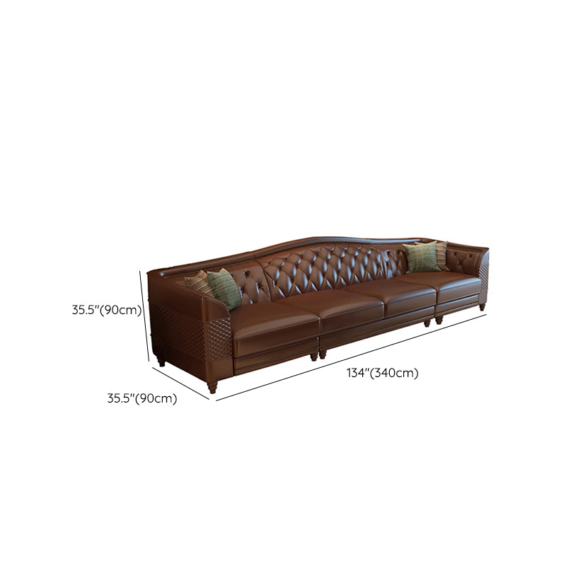 Flared Arm Tufted Back Sectional Sofa Mid-century Modern Brown Sectional