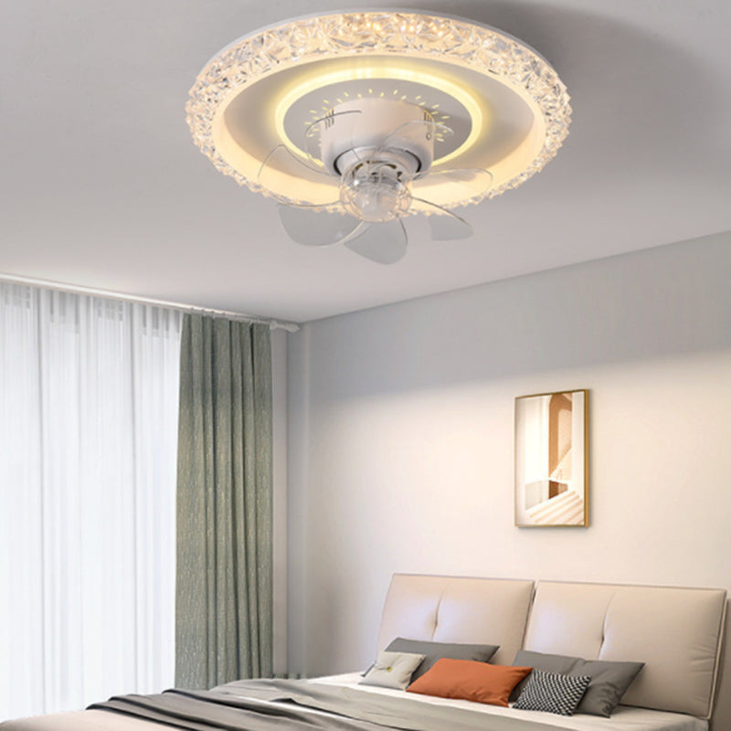 Modernism 7-Blade Ceiling Fan Polish Finish Metallic LED Fan with Light for Room