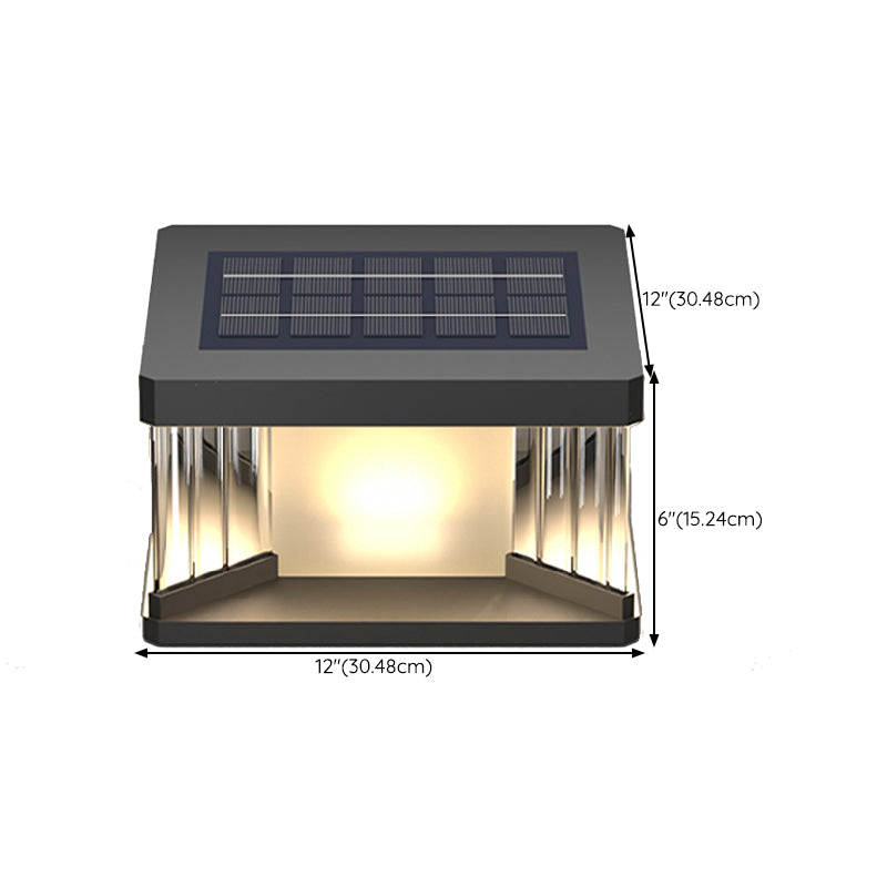 Metal Rectangular Shape Solar Pillar Lamp Modern 1 Light Outdoor Lights in Black