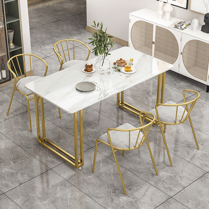 Glam Dinette Set with Gold Metal Frame 1/5/7 Pieces Stone Top Dining Table Set